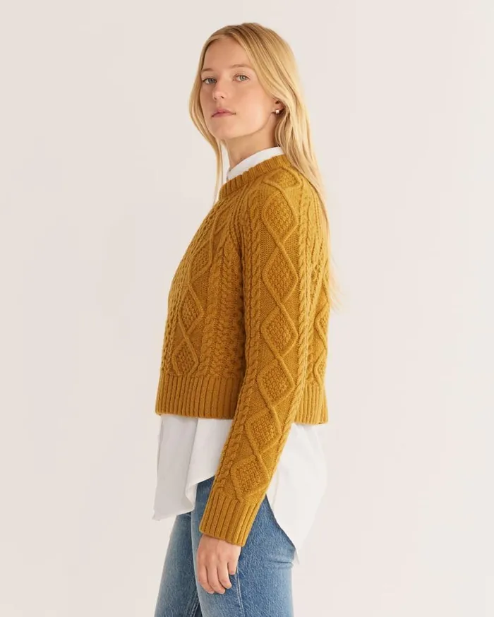 Women SHETLAND COLLECTION FISHERMAN SWEATER Deep Gold Pendleton Sweaters