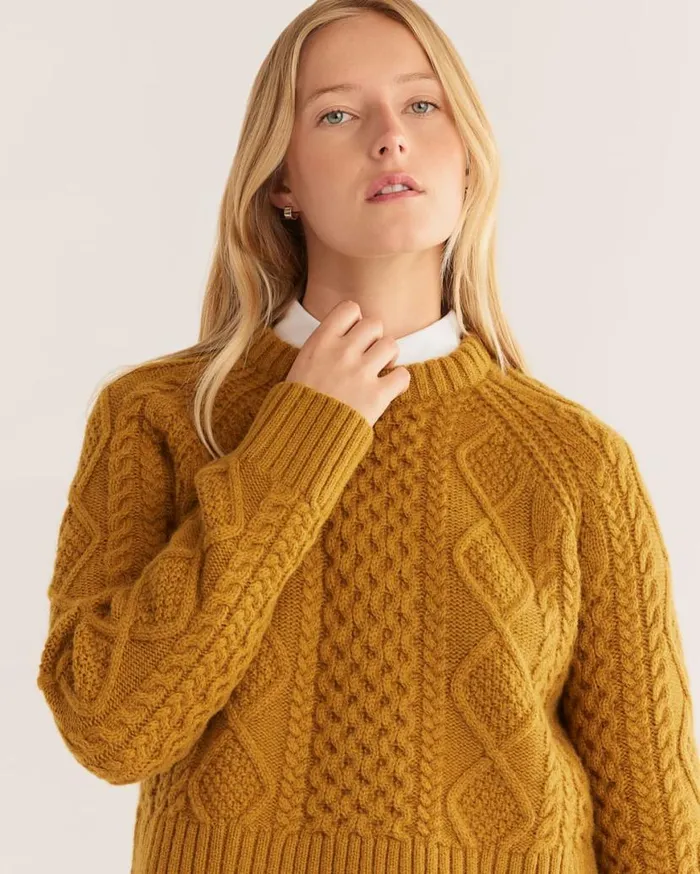 Women SHETLAND COLLECTION FISHERMAN SWEATER Deep Gold Pendleton Sweaters