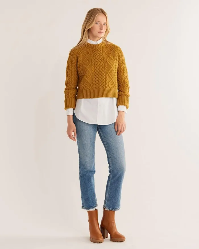 Women SHETLAND COLLECTION FISHERMAN SWEATER Deep Gold Pendleton Sweaters