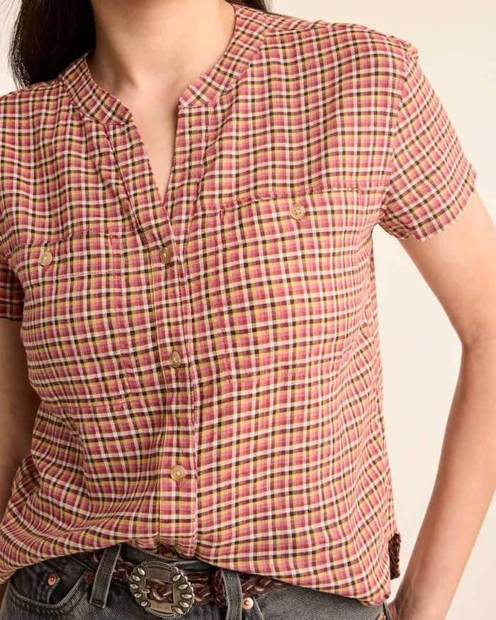 Women SHORTSLEEVE ADLEY SHIRT Pink Farmhouse Check Pendleton Shirts and Blouses