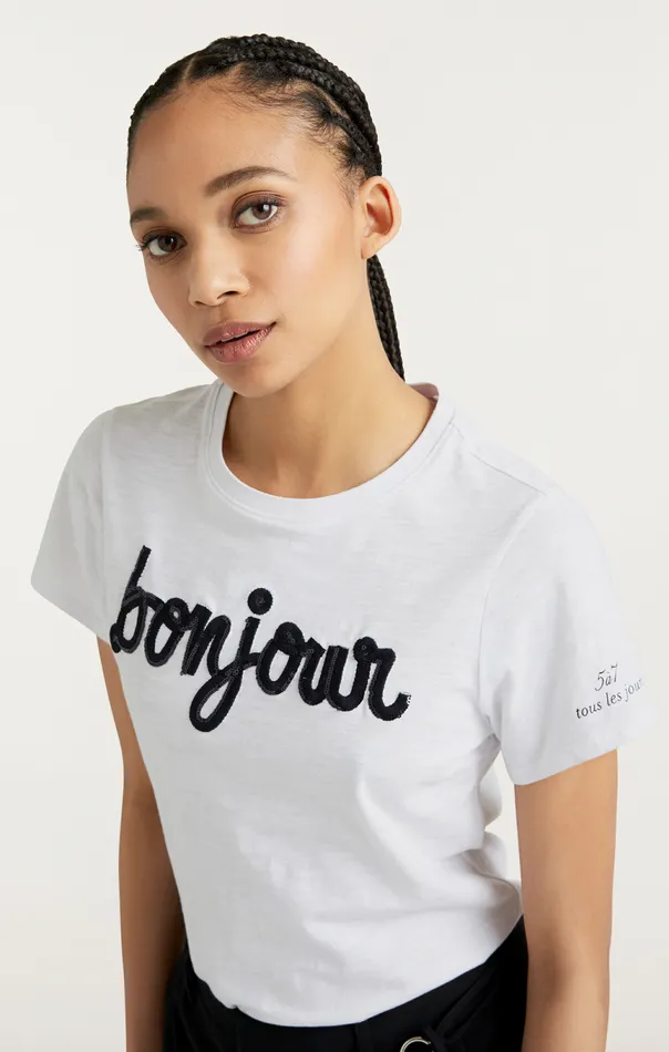 Women Shrunken Fringe Bonjour Tee Whiteblack Cinq Sept Tees