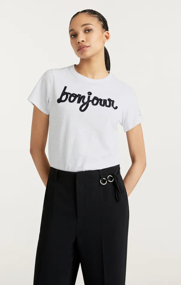 Women Shrunken Fringe Bonjour Tee Whiteblack Cinq Sept Tees