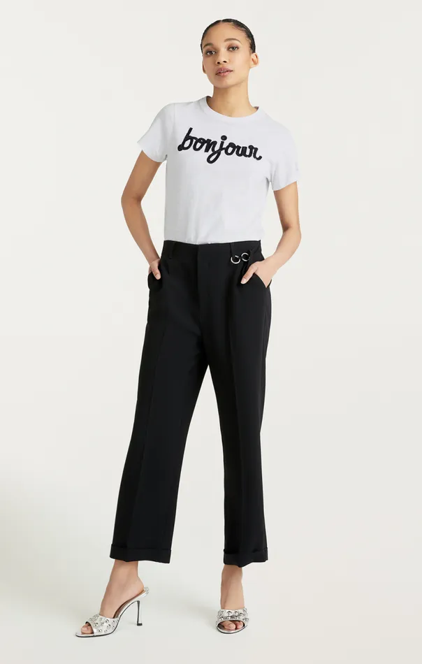 Women Shrunken Fringe Bonjour Tee Whiteblack Cinq Sept Tees