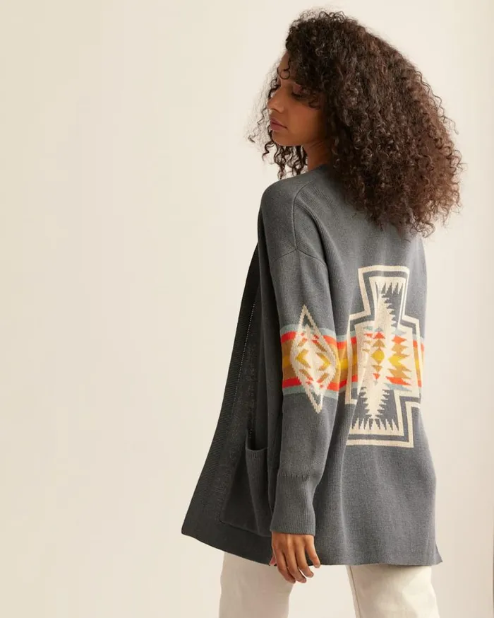 Women SIERRA SPRINGS COTTON CARDIGAN Blue Multi Harding Pendleton Sweaters