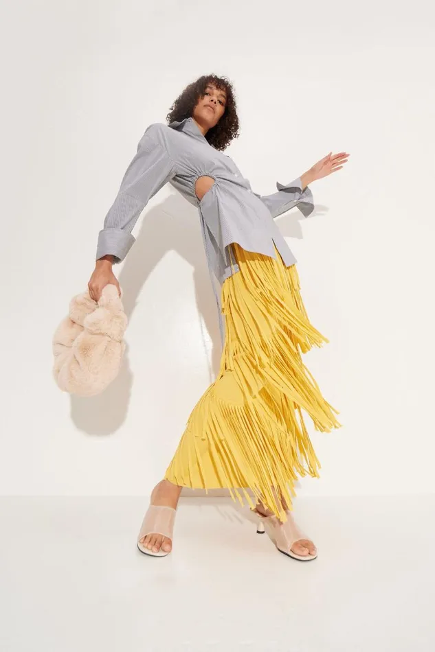 Women Simon Miller Bottoms Za Za Knit Fringe Skirt In Butter Women Simon Miller Bottoms Za Za Knit Fringe Skirt In Butter