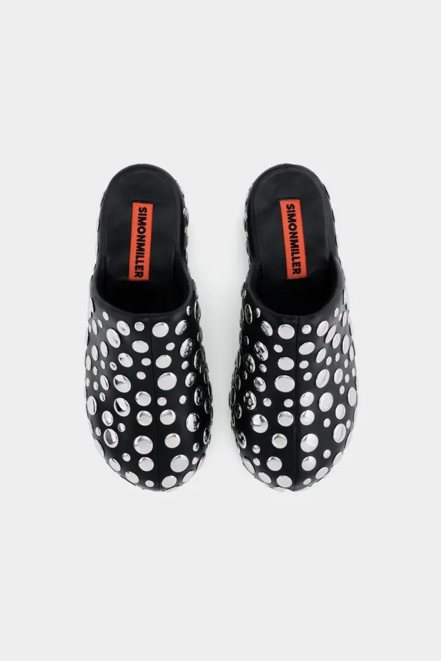 Women Simon Miller Bubble Clogs Studded Bubble Clog In BlackSilver Vegan Leather Women Simon Miller Bubble Clogs Studded Bubble Clog In BlackSilver Vegan Leather