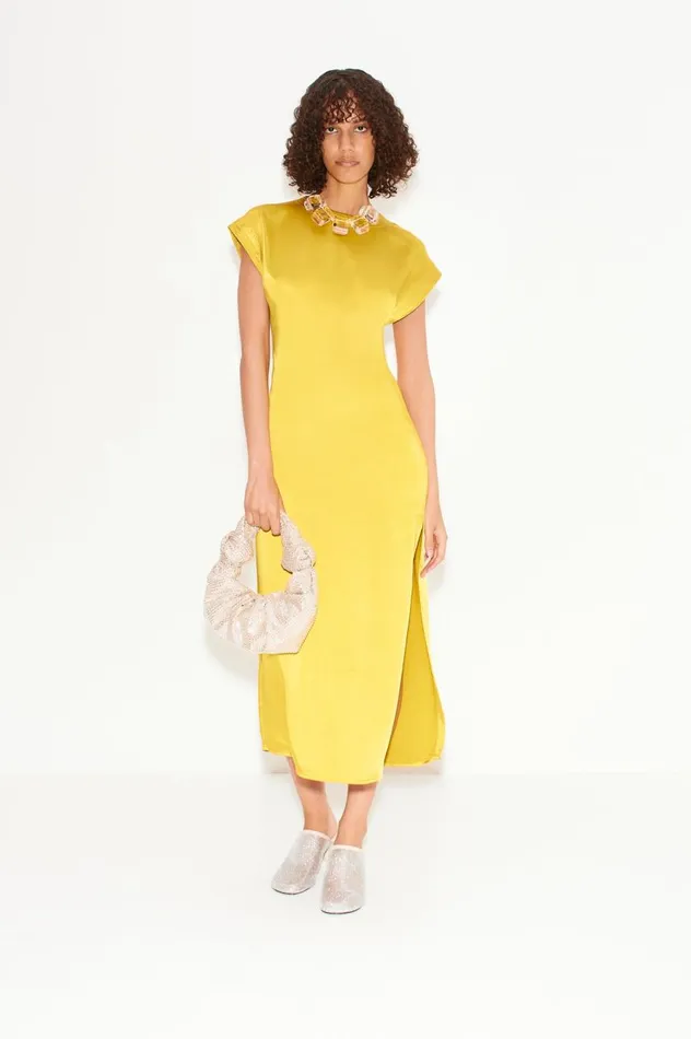 Women Simon Miller Dresses Argan Satin Dress In Star Gold