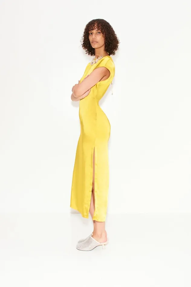 Women Simon Miller Dresses Argan Satin Dress In Star Gold Women Simon Miller Dresses Argan Satin Dress In Star Gold
