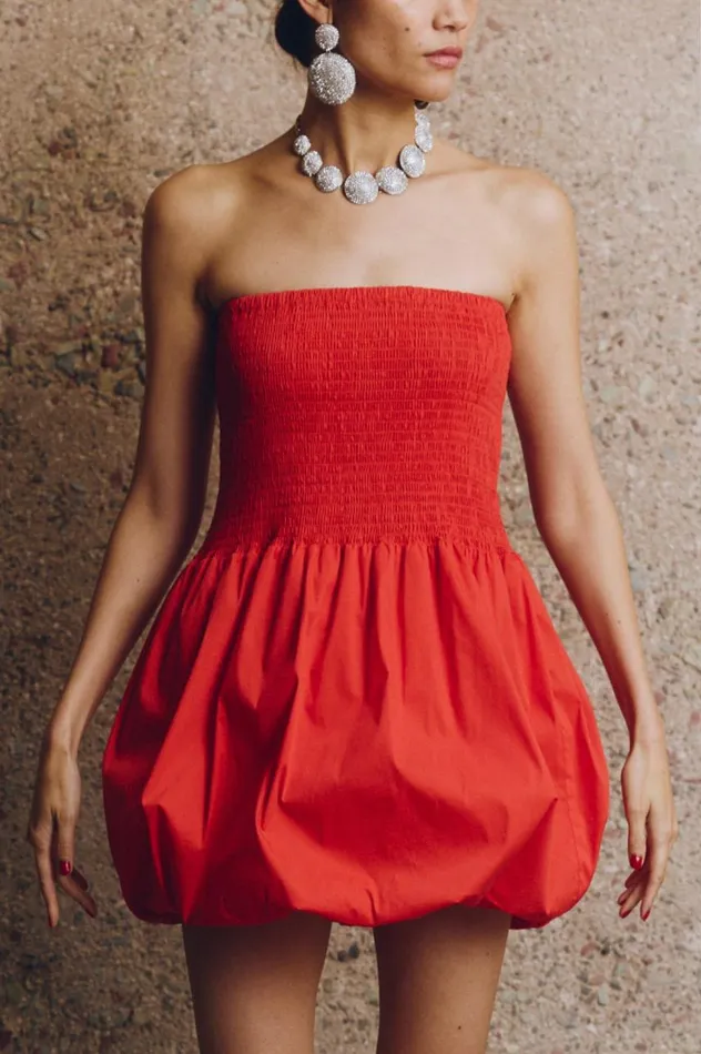 Women Simon Miller Dresses Belle Smocked Dress In Lucky Red Cotton Women Simon Miller Dresses Belle Smocked Dress In Lucky Red Cotton