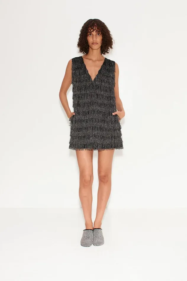 Women Simon Miller Dresses Fountain Fringe Dress In Black
