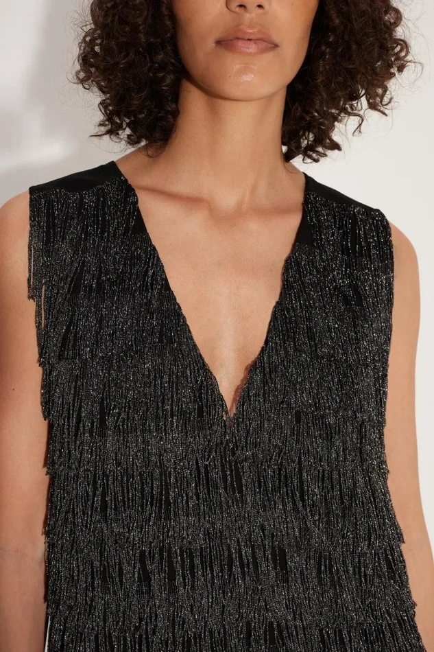 Women Simon Miller Dresses Fountain Fringe Dress In Black Women Simon Miller Dresses Fountain Fringe Dress In Black