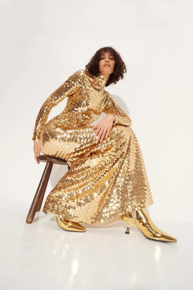 Women Simon Miller Dresses Sequin Sculpty Dress In Star Gold Women Simon Miller Dresses Sequin Sculpty Dress In Star Gold