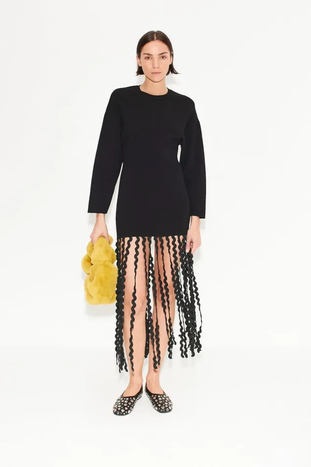 Women Simon Miller Dresses Wallis Knit Fringe Dress In Black