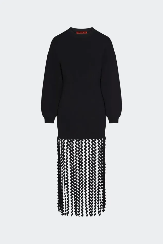 Women Simon Miller Dresses Wallis Knit Fringe Dress In Black Women Simon Miller Dresses Wallis Knit Fringe Dress In Black