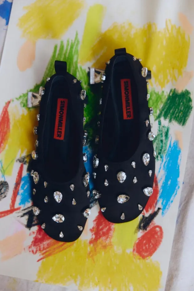Women Simon Miller Flats Teardrop Crystal Riad Flat In BlackClear Women Simon Miller Flats Teardrop Crystal Riad Flat In BlackClear