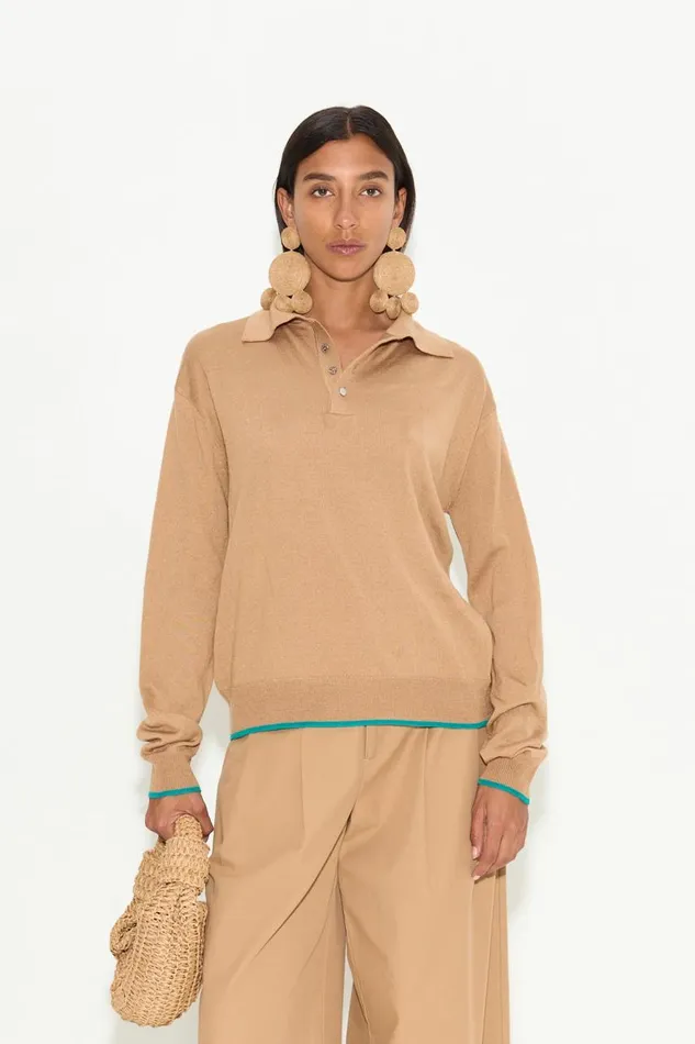 Women Simon Miller Knitwear Marcel Polo Sweater In Khaki Merino Wool