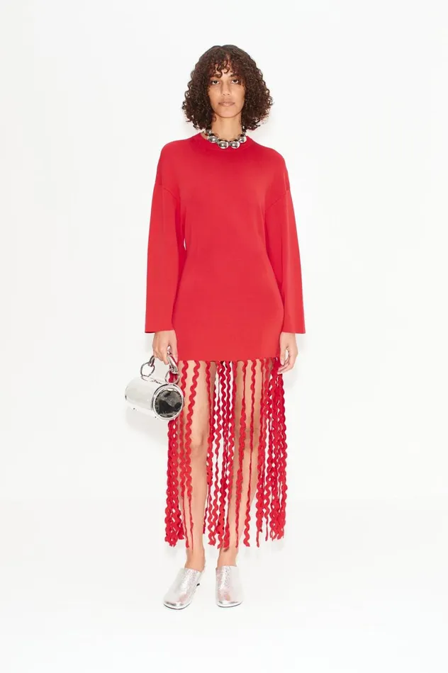 Women Simon Miller Knitwear Wallis Knit Fringe Dress In Cherry Red