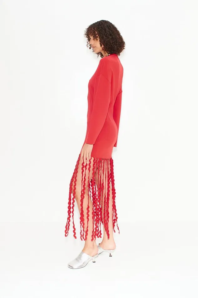 Women Simon Miller Knitwear Wallis Knit Fringe Dress In Cherry Red Women Simon Miller Knitwear Wallis Knit Fringe Dress In Cherry Red