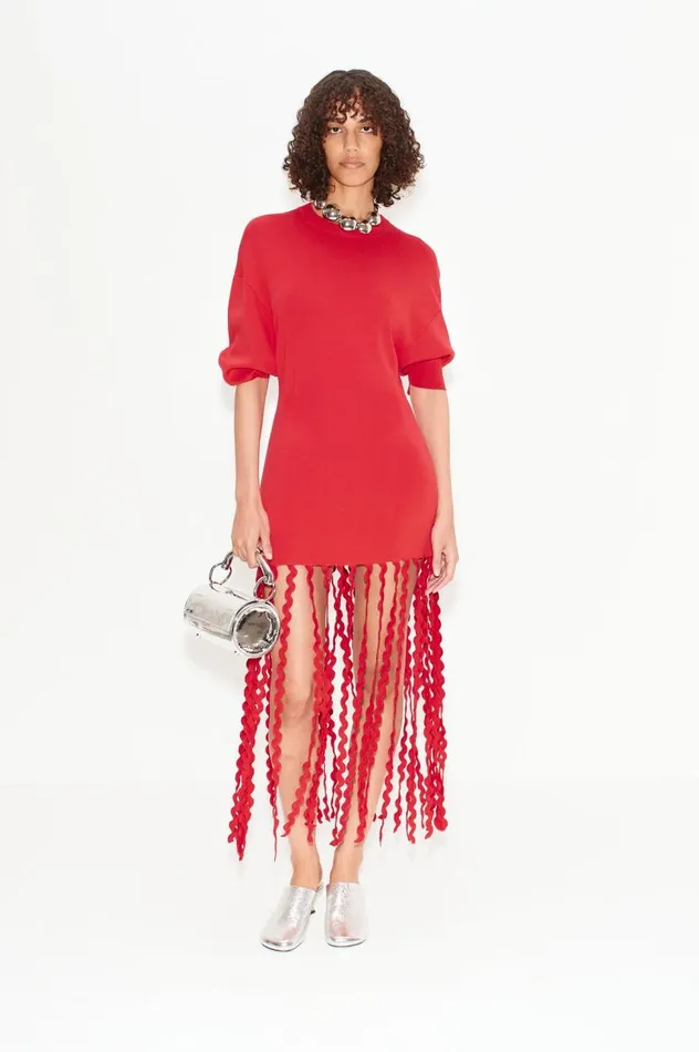 Women Simon Miller Knitwear Wallis Knit Fringe Dress In Cherry Red Women Simon Miller Knitwear Wallis Knit Fringe Dress In Cherry Red