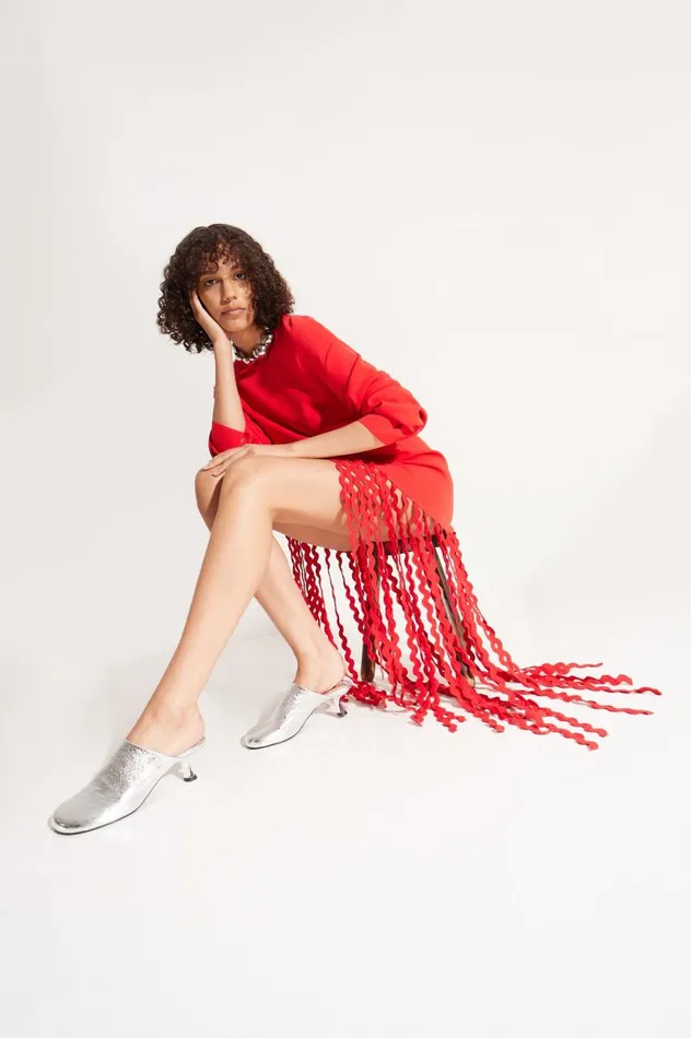 Women Simon Miller Knitwear Wallis Knit Fringe Dress In Cherry Red Women Simon Miller Knitwear Wallis Knit Fringe Dress In Cherry Red