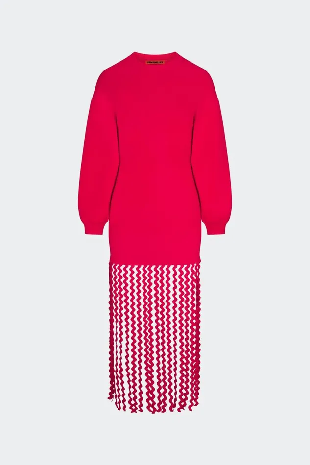 Women Simon Miller Knitwear Wallis Knit Fringe Dress In Cherry Red Women Simon Miller Knitwear Wallis Knit Fringe Dress In Cherry Red