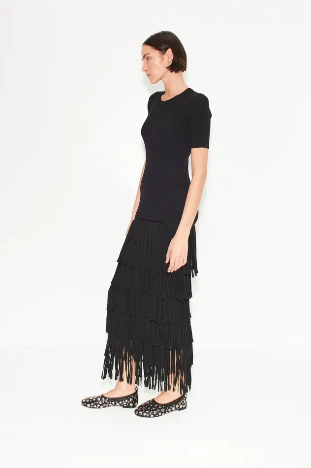 Women Simon Miller Knitwear Za Za Fringe Dress In Black Women Simon Miller Knitwear Za Za Fringe Dress In Black