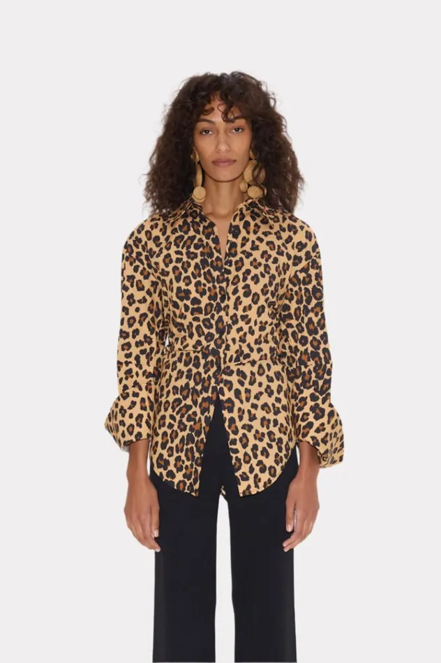 Women Simon Miller Sets Loch Poplin Button Up In Cheetah Cotton