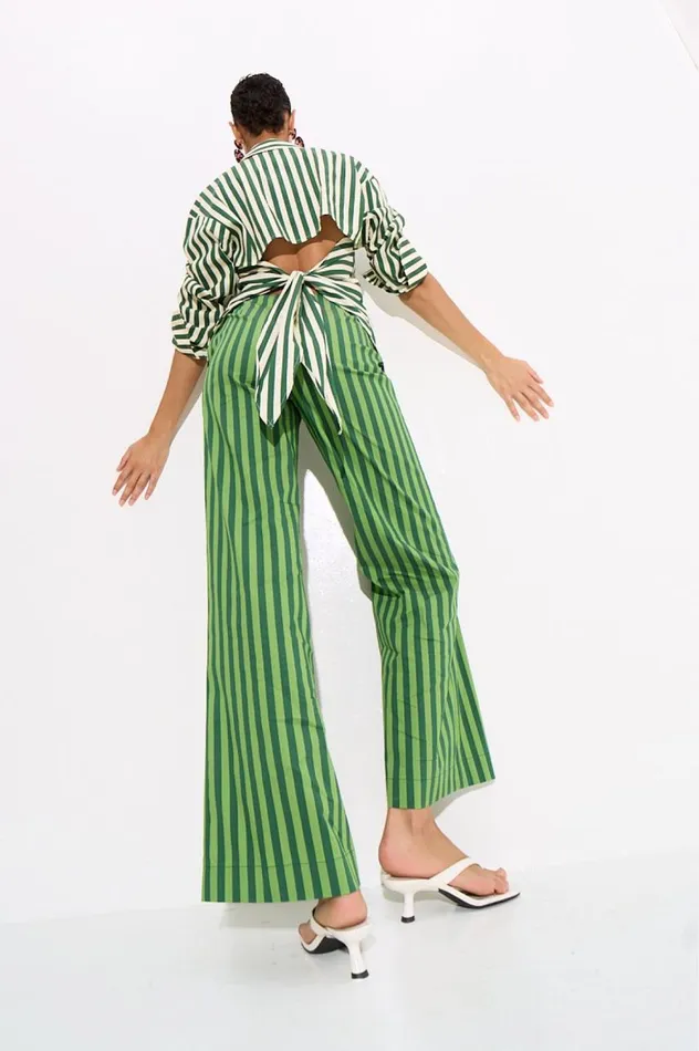 Women Simon Miller Sets Loch Striped Poplin Button Up In Gummy GreenEcru Cotton Women Simon Miller Sets Loch Striped Poplin Button Up In Gummy GreenEcru Cotton