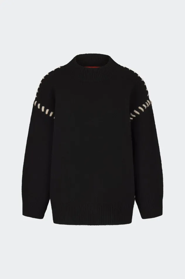 Women Simon Miller Sweaters Leith Whipstitch Knit Sweater In Black With Cream Women Simon Miller Sweaters Leith Whipstitch Knit Sweater In Black With Cream