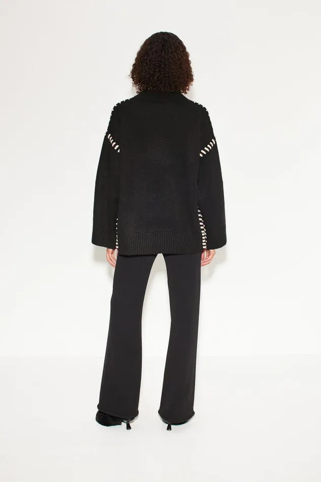 Women Simon Miller Sweaters Leith Whipstitch Knit Sweater In Black With Cream Women Simon Miller Sweaters Leith Whipstitch Knit Sweater In Black With Cream