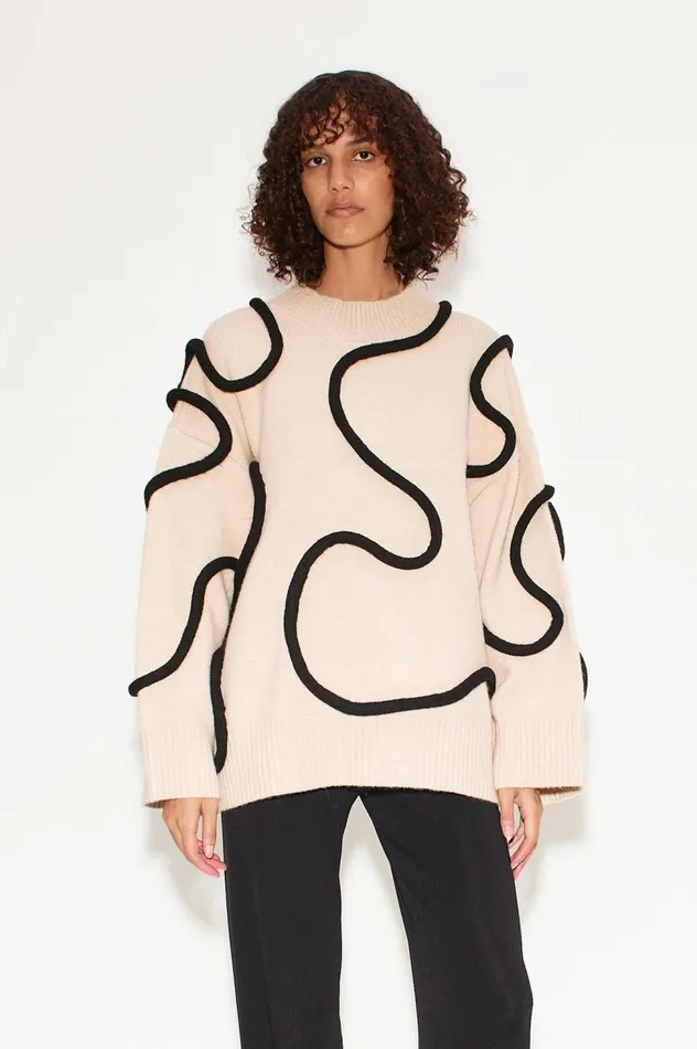 Women Simon Miller Sweaters Simon Miller Leith Squiggle Knit Sweater In CreamBlack Women Simon Miller Sweaters Simon Miller Leith Squiggle Knit Sweater In CreamBlack