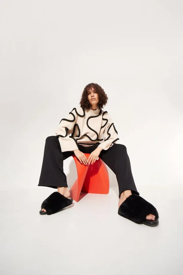 Women Simon Miller Sweaters Simon Miller Leith Squiggle Knit Sweater In CreamBlack Women Simon Miller Sweaters Simon Miller Leith Squiggle Knit Sweater In CreamBlack