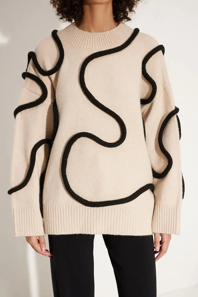 Women Simon Miller Sweaters Simon Miller Leith Squiggle Knit Sweater In CreamBlack Women Simon Miller Sweaters Simon Miller Leith Squiggle Knit Sweater In CreamBlack
