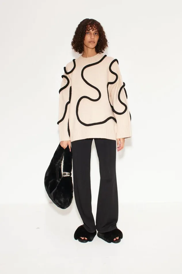 Women Simon Miller Sweaters Simon Miller Leith Squiggle Knit Sweater In CreamBlack Women Simon Miller Sweaters Simon Miller Leith Squiggle Knit Sweater In CreamBlack