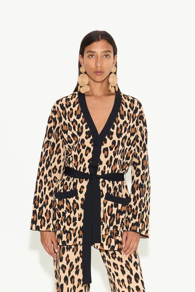 Women Simon Miller Sweaters Simon Miller Max Belted Knit Cardigan In Cheetah