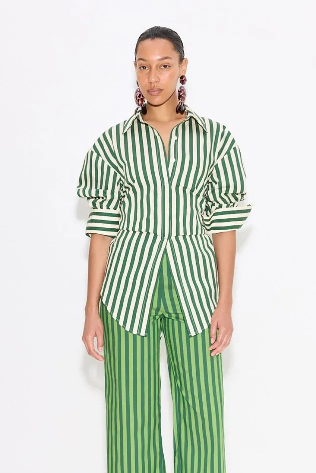 Women Simon Miller Tops Loch Striped Poplin Button Up In Gummy GreenEcru Cotton Women Simon Miller Tops Loch Striped Poplin Button Up In Gummy GreenEcru Cotton