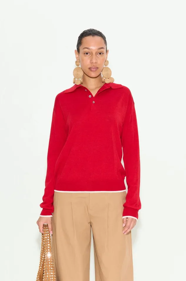 Women Simon Miller Tops Marcel Polo Sweater In Lucky Red Merino Wool