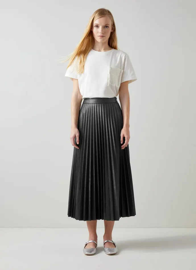 Women Skirts LKBennett Laurie Black Faux Leather Pleated Skirt Black Women Skirts LKBennett Laurie Black Faux Leather Pleated Skirt Black