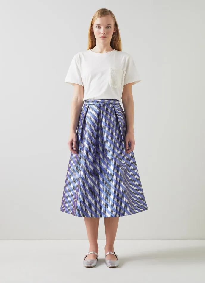 Women Skirts LKBennett Olsen Blue Metallic Geometric Skirt Blue Black Women Skirts LKBennett Olsen Blue Metallic Geometric Skirt Blue Black