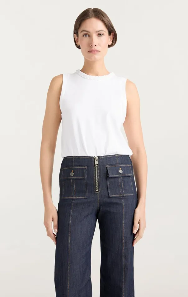 Women Sleeveless Braided Tee White Cinq Sept Tank Tops and Camisoles