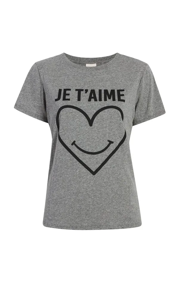 Women Smiling Heart Tee Heathergreyblack Cinq Sept Tees