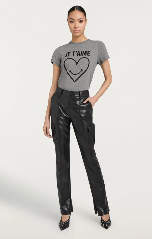 Women Smiling Heart Tee Heathergreyblack Cinq Sept Tees