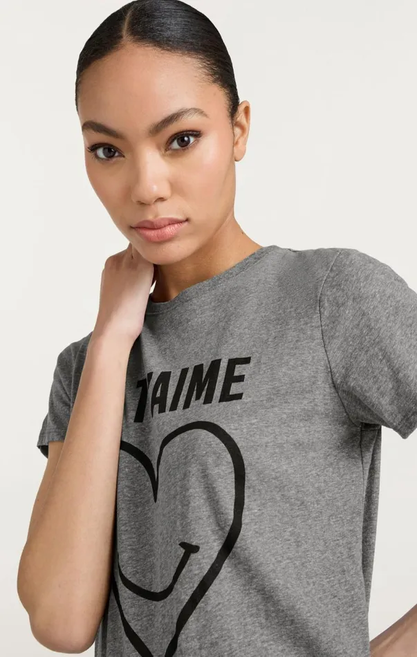 Women Smiling Heart Tee Heathergreyblack Cinq Sept Tees