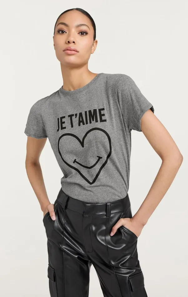 Women Smiling Heart Tee Heathergreyblack Cinq Sept Tees