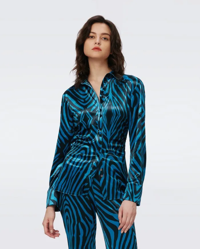 Women Soluck Velvet Top Huge Zebra Blue DVF Tops
