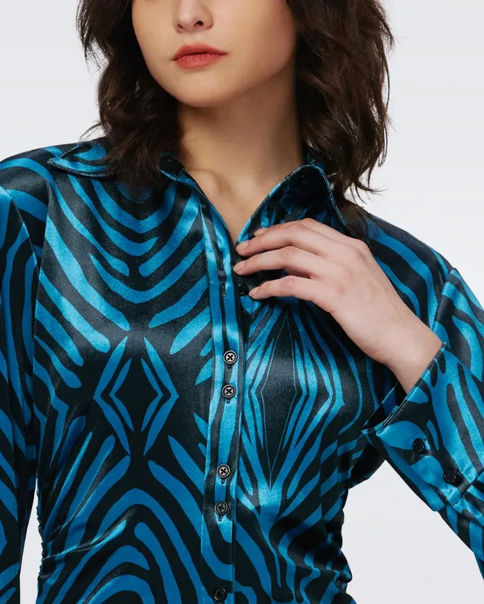 Women Soluck Velvet Top Huge Zebra Blue DVF Tops