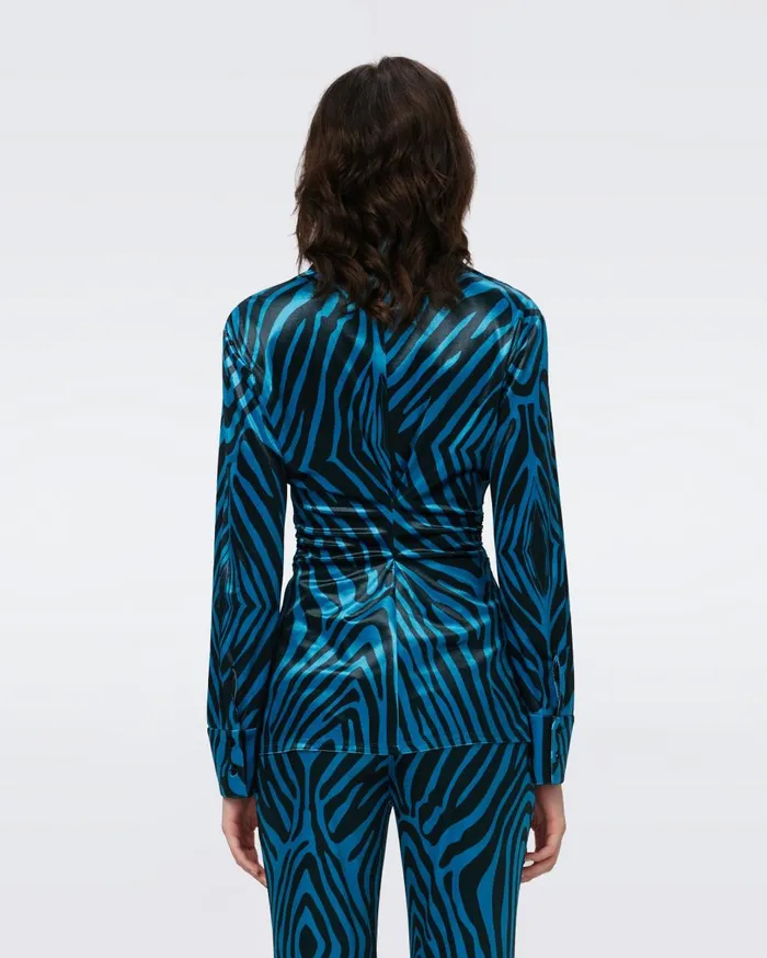Women Soluck Velvet Top Huge Zebra Blue DVF Tops