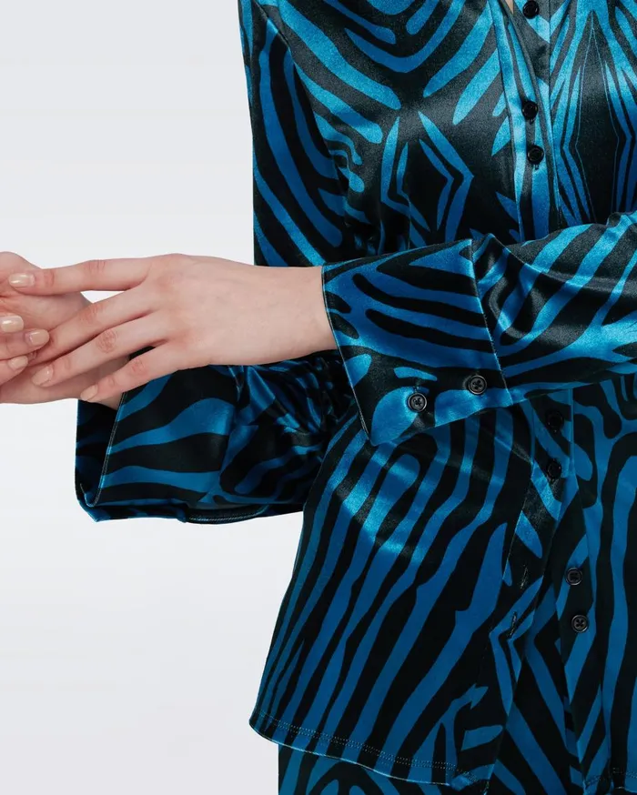 Women Soluck Velvet Top Huge Zebra Blue DVF Tops