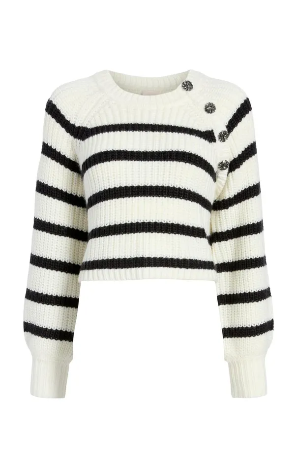 Women Striped Keren Pullover Ivoryblack Cinq Sept Long Sleeve Tops