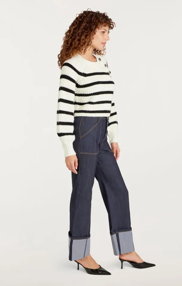 Women Striped Keren Pullover Ivoryblack Cinq Sept Long Sleeve Tops